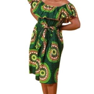 Dark Green ankara Cape dress